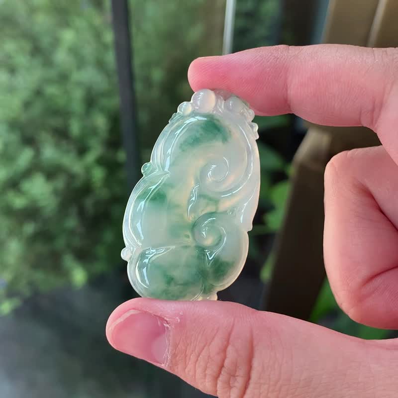 春福 | 冰糯起膠翡翠如意 | 天然A貨翡翠玉珮擺件 - 項鍊 - 玉石 綠色