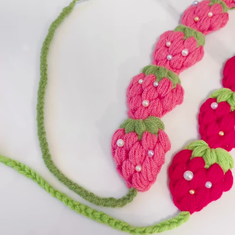 Stereoshadow handmade cat and dog pet collar (pink) strawberry skewers - ปลอกคอ - วัสดุอื่นๆ สึชมพู