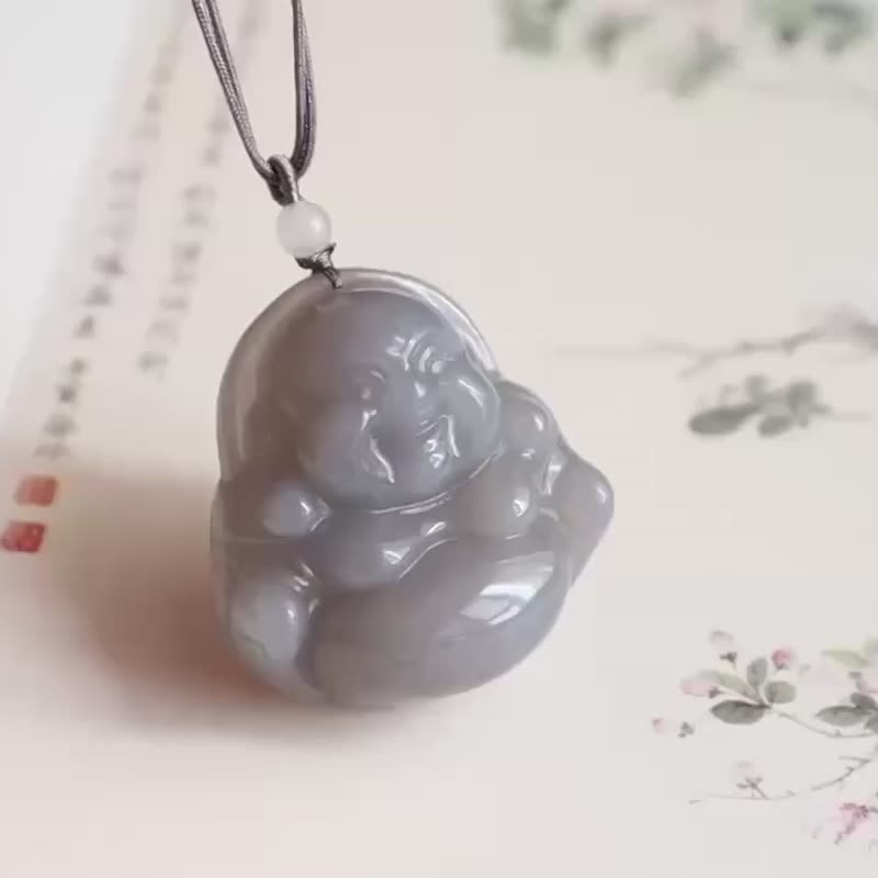 Natural Hetian Jade Smoke Purple Buddha Maitreya Buddha Pendant Jade Delicate Material Clean - Necklaces - Jade 