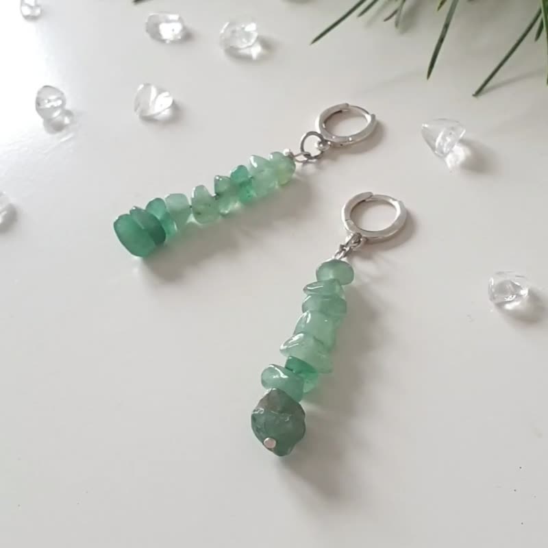 Aventurine Earrings, 925 Silver, Gemini birthstone, Lunar New Year Gift - 耳環/耳夾/耳骨夾 - 寶石 綠色
