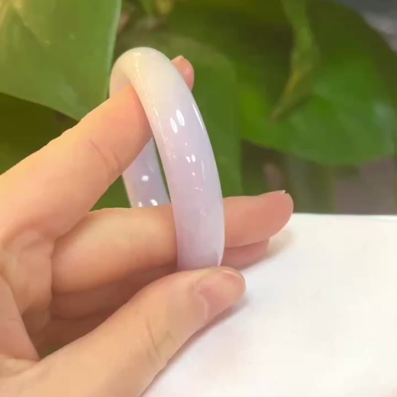 冰種 天然翡翠 緬甸 A玉 玉鐲 • 糯冰種春帶彩福鐲 - 手鍊/手環 - 石頭 紫色
