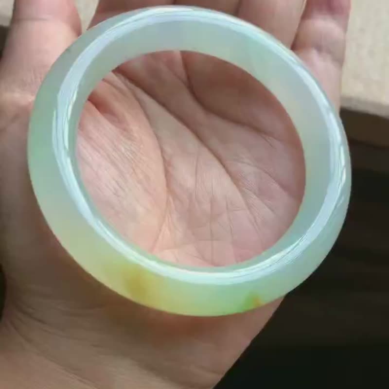 冰種玉鐲 天然翡翠玉鐲 A玉 手鐲 • 冰種青黃翡翠圓鐲 - 手鍊/手環 - 玉石 黃色
