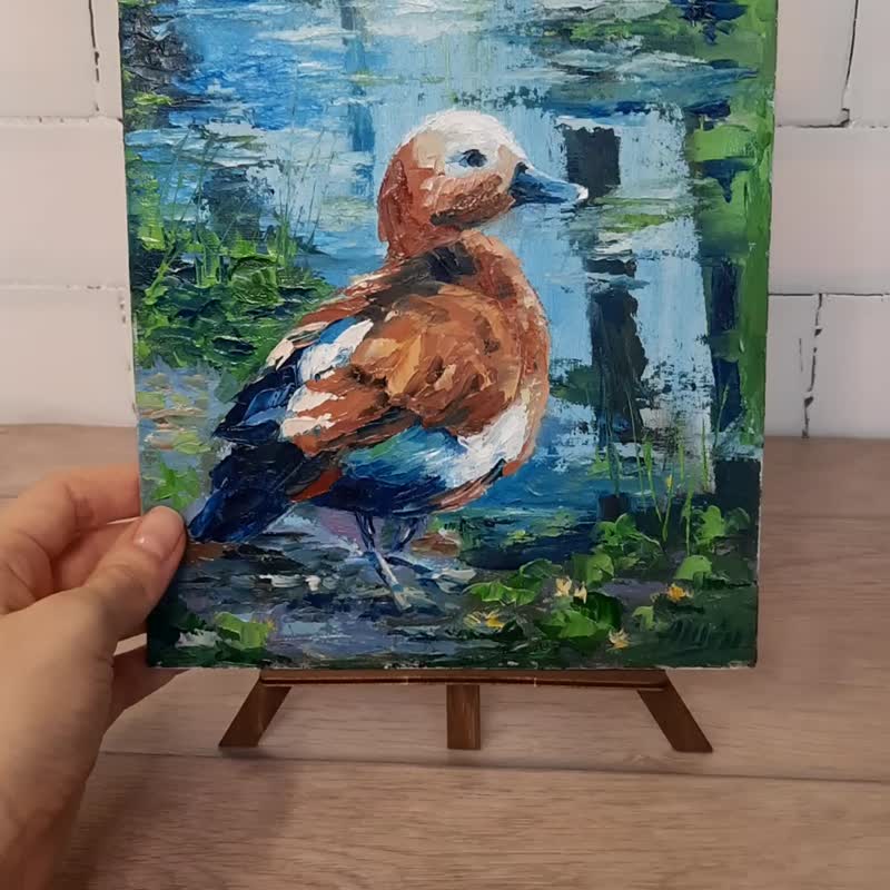 Duck painting Oil painting Small landscape Pond painting Bird painting - Posters - Other Materials Multicolor