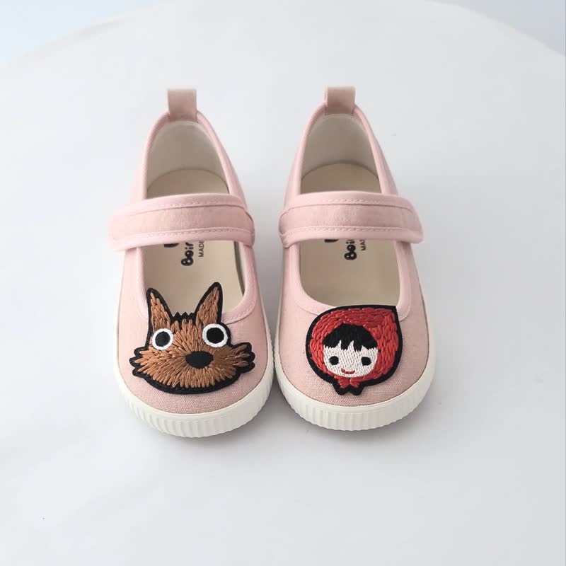 Refurbished washed canvas doll shoes baby shoes and children's shoes - nude pink Little Red Riding Hood and the Big Bad Wolf - รองเท้าเด็ก - ผ้าฝ้าย/ผ้าลินิน สึชมพู