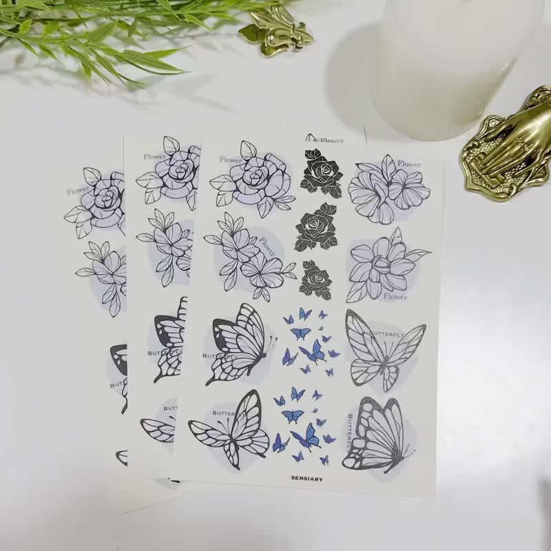 Sensiary-Drawing Flower Butterfly Sticker 3PCS - Stickers - Paper 