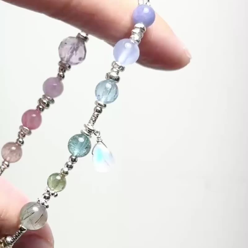 月光流銀彩虹-總共13種水晶種礦石-純銀設計款 - 手鍊/手環 - 水晶 多色