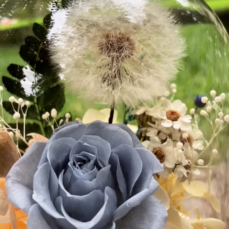 藍精靈蒲公英夜燈鐘罩 永生花/蒲公英/畢業季/畢業禮物/夜燈/不凋 - 乾燥花/永生花 - 植物．花 藍色