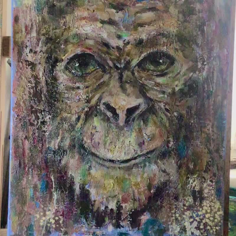 Spirit of the Primate – Original Textured Oil Painting - 壁貼/牆壁裝飾 - 其他材質 咖啡色