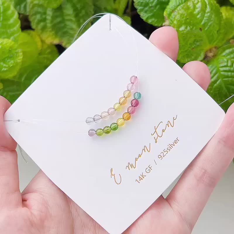 Rainbow Candy Tourmaline Graduation Stone Small Pink Circle Necklace 14K - สร้อยคอ - เครื่องประดับพลอย หลากหลายสี