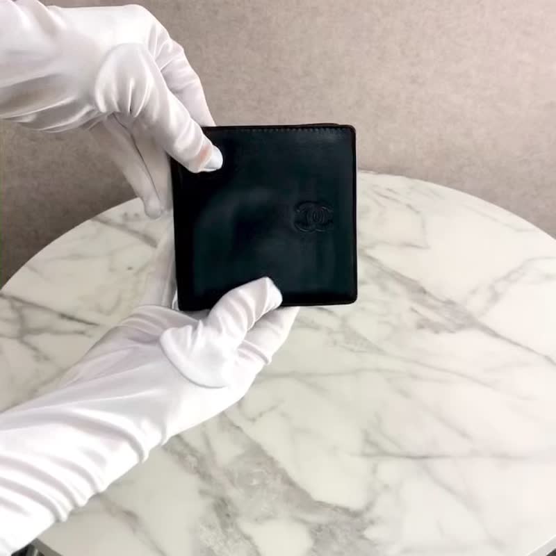 【 日本直送　名牌中古包 】CHANEL シャネル 財布 ブラック ココマーク レザー 2つ折り vintage ヴィンテージ オールド 6hacdc - 錢包/皮夾/長短夾 - 真皮 黑色