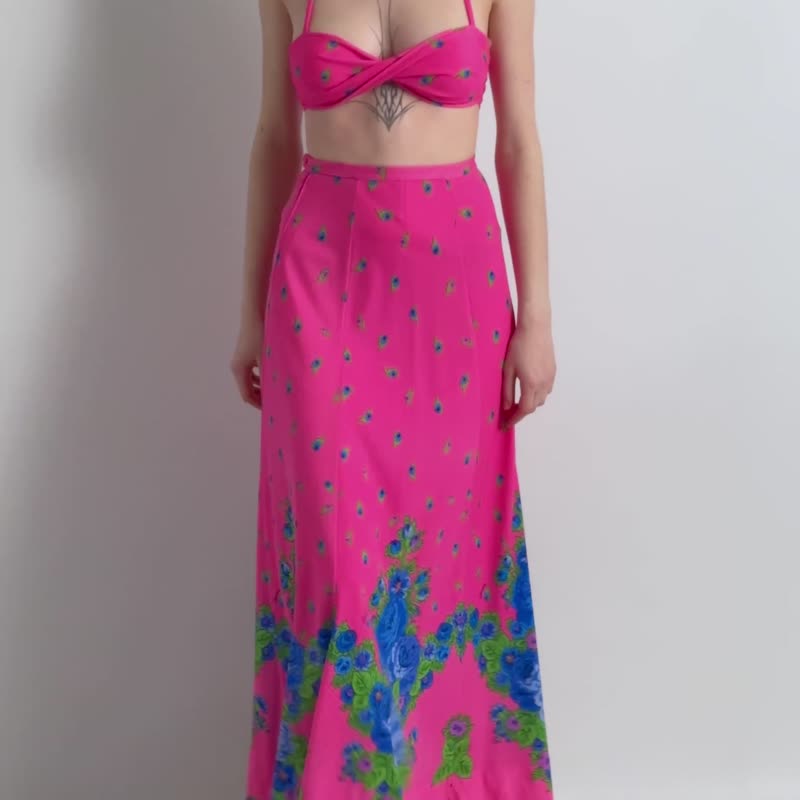 Woman Pink Long Suit High Waisted Maxi Skirt and Crop Top Disco size Small 7110 - 其他 - 其他金屬 粉紅色
