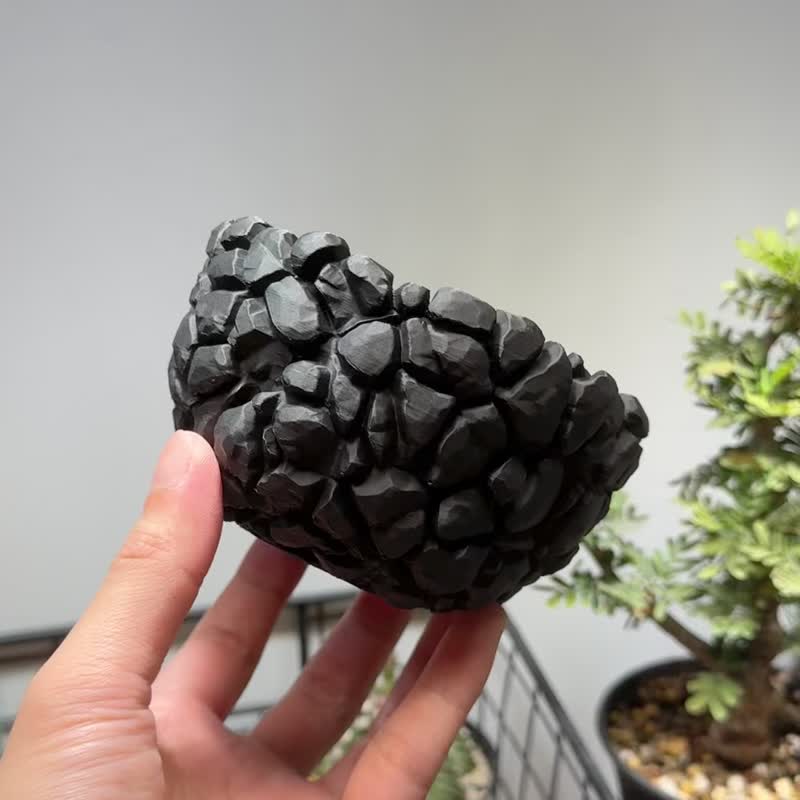 CBP007植木鉢 原創設計/3D列印/多肉塊根植物/盆器盆栽/送禮 - 盆栽/植栽 - 塑膠 黑色