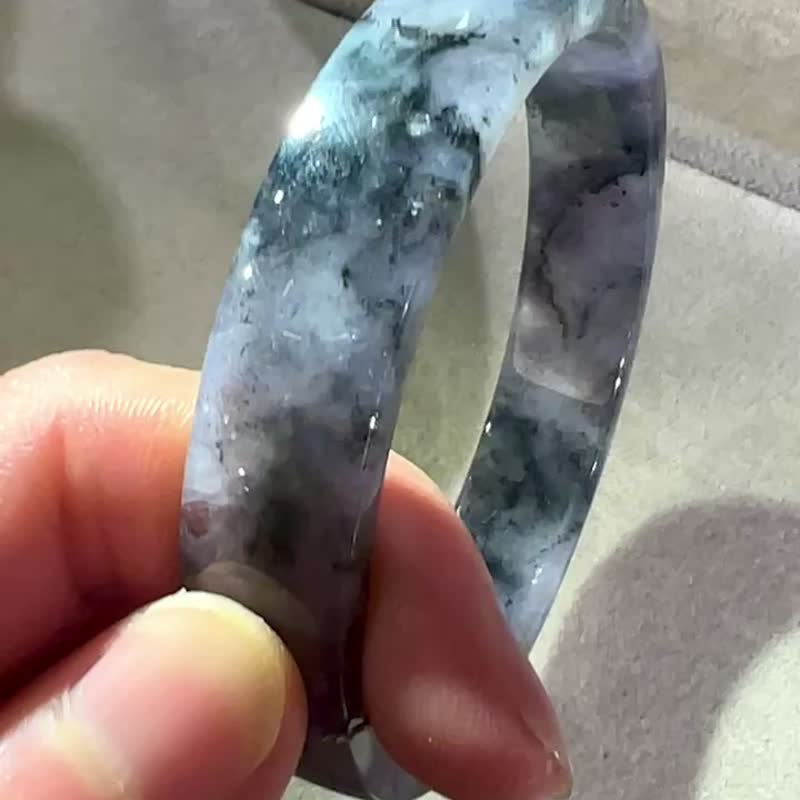 冰種 天然翡翠 緬甸 A玉 玉鐲 • 冰種紫底烏雞翡翠方鐲 - 手鍊/手環 - 玉石 黑色