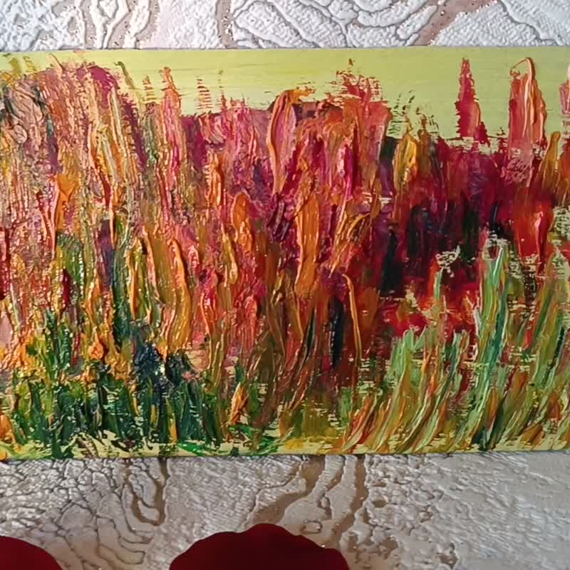 Exclusive - Wild thickets 10x30 cm, oil on carboard year 2020 by Victoria Valuk - Wall Décor - Other Materials Yellow