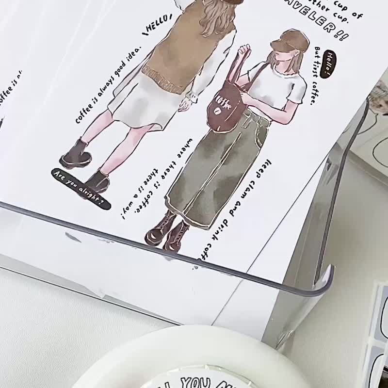 咖啡廳女子明信片/卡布奇諾 - 卡片/明信片 - 紙 咖啡色