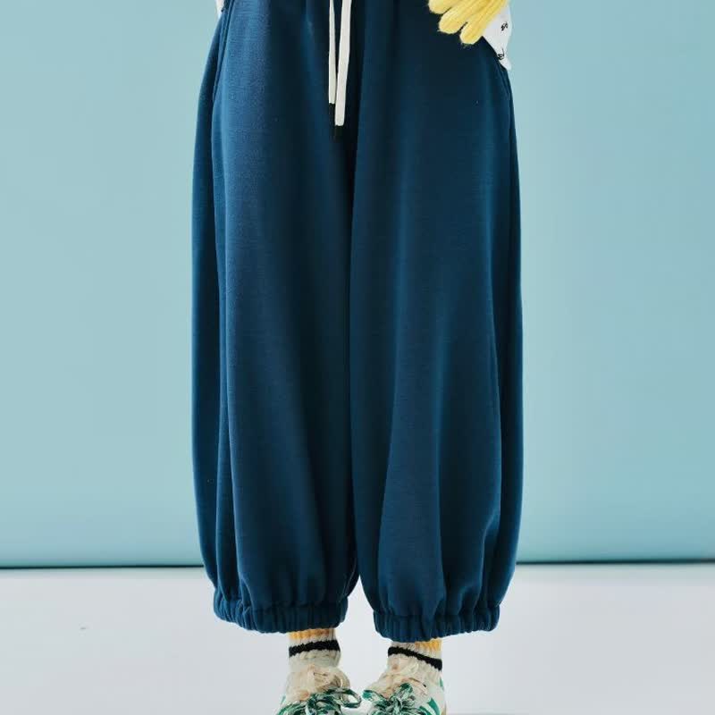 Royal blue plus velvet knitted pants/wide-leg trousers - กางเกงขายาว - วัสดุอื่นๆ สีน้ำเงิน