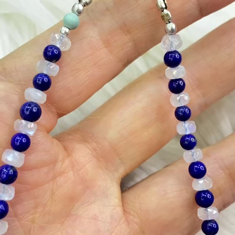 天然 月光石 青金石 天然寶石手串 尼泊爾 手工製 925純銀 - 手鍊/手環 - 半寶石 