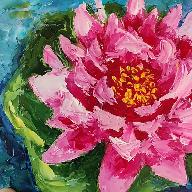 Water Lily Oil Painting, Lotus Artwork, Flower Wall Art, Small Floral Picture - 海報/掛畫/掛布 - 其他材質 多色