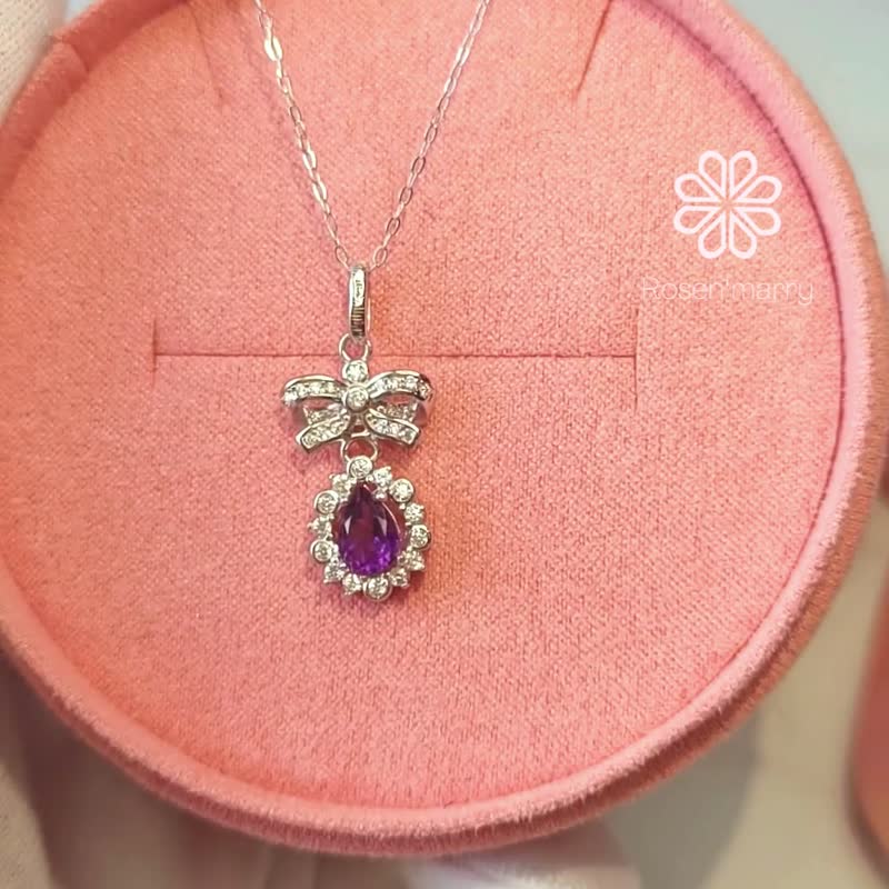 Natural Amethyst Pendant and Necklace Sterling Silver925 with White Gold plated. - 項鍊 - 純銀 紫色