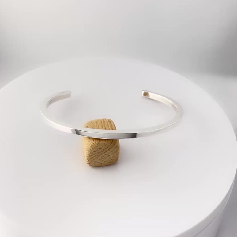 Cuff Bracelet in 925 Sterling Silver, 3x3mm - Designed in Italy - 手鍊/手環 - 純銀 銀色