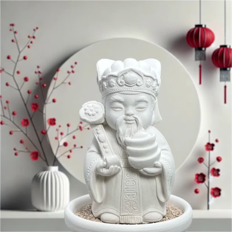 開運公仔 招財納福土地公公 小盤套組 財神爺 精緻台灣文創禮品 - 香氛/精油/擴香 - 水泥 白色