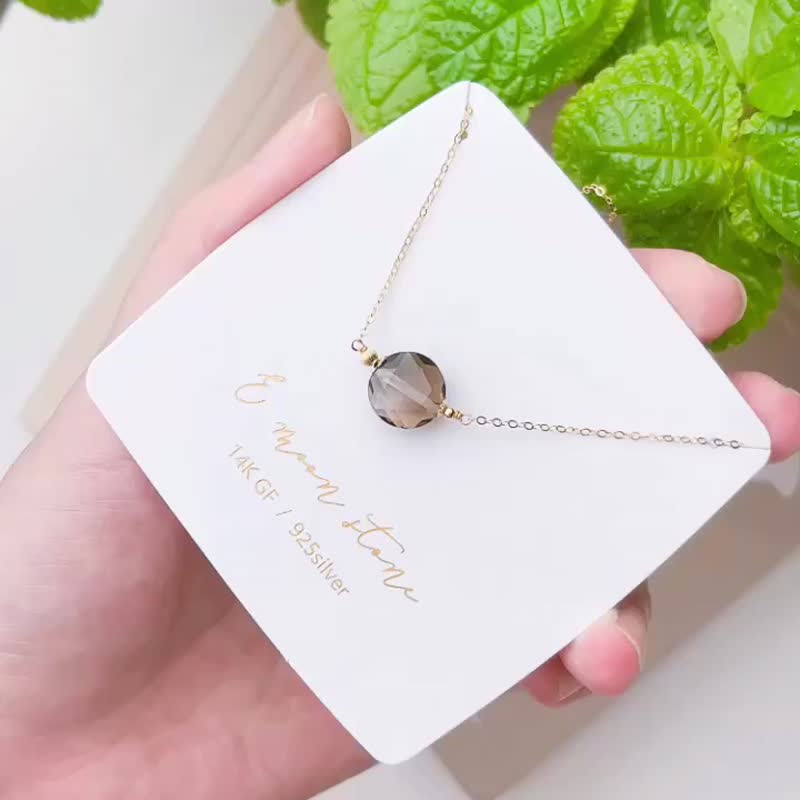 大衛星芒茶水晶項鍊 14K - 鎖骨鍊 - 水晶 咖啡色