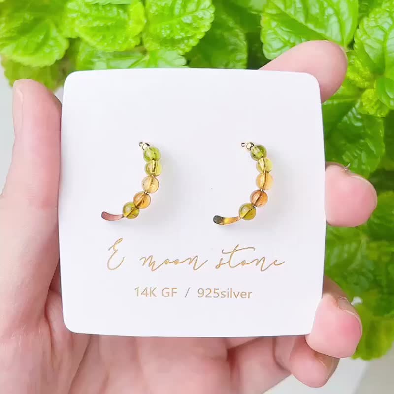 秋香綠x琥珀黃配色 頂級碧璽糖果耳勾 - 耳環/耳夾/耳骨夾 - 半寶石 綠色