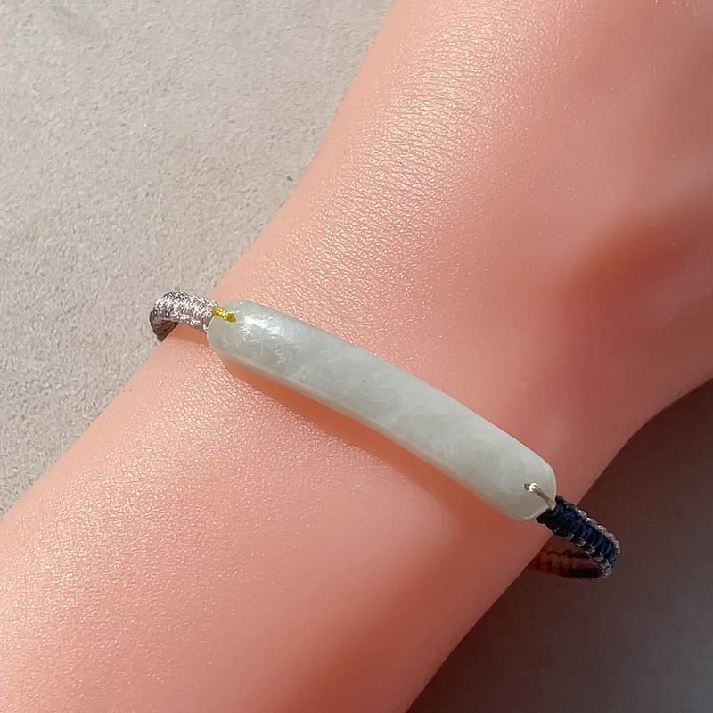 冰糯種翡翠無事牌編織手鍊 | 天然緬甸玉翡翠A貨 - 手鍊/手環 - 玉石 綠色