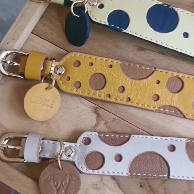 Cheese (WIDE) Pet Collar with Name - Soft Genuine Leather Dog Collar | Sniff - 貓狗頸圈/牽繩 - 真皮 黃色