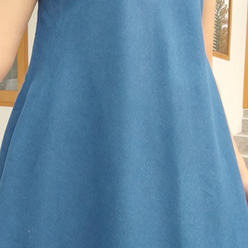 Sleeveless Line Top - 雙層紮染連身裙 - 洋裝/連身裙 - 棉．麻 藍色