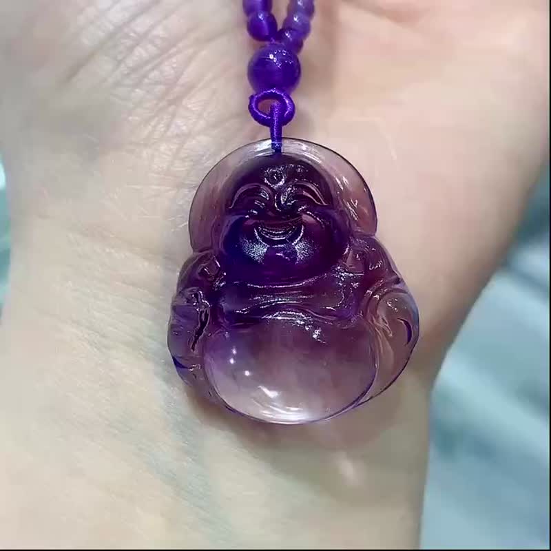 極品巴西天然紫水晶佛彌勒佛吊墜 面目慈祥天然紫羅蘭笑口常開 - 手鍊/手環 - 水晶 
