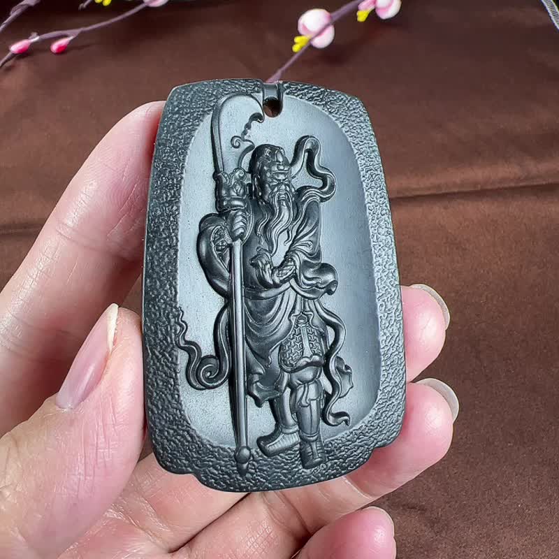 秒殺價 天然新疆和田玉墨玉關公武財神吊墜 玉質細膩溫潤 - 吊飾/掛飾 - 玉石 