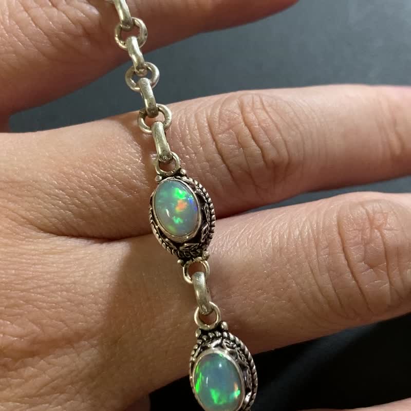 Natural Opal Bracelet Nepal Handmade 925 Sterling Silver - Bracelets - Semi-Precious Stones 