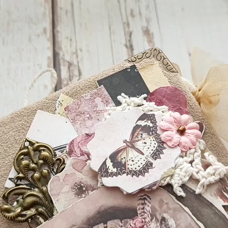美麗的婚禮花束日記 手工製作的玫瑰筆記本 花邊浪漫日記 - 筆記簿/手帳 - 紙 粉紅色
