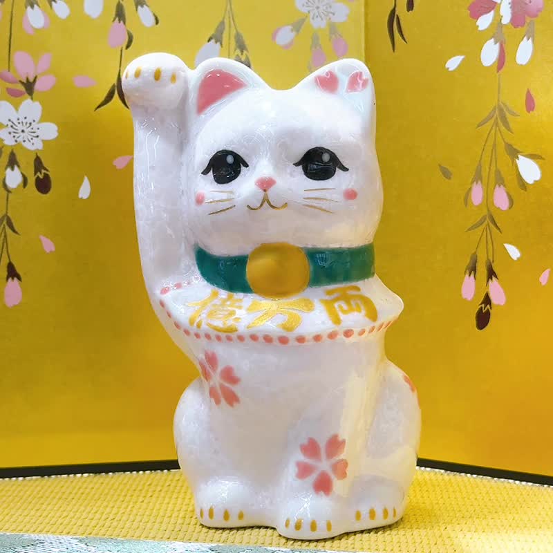 【桃華聚財】日本清水燒招財貓 | 花結晶桃 - 億万両 - 擺飾/家飾品 - 瓷 粉紅色