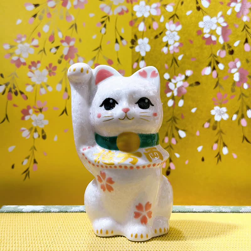 【桃華聚財】日本清水燒招財貓 | 花結晶桃 - 億万両 - 擺飾/家飾品 - 瓷 粉紅色