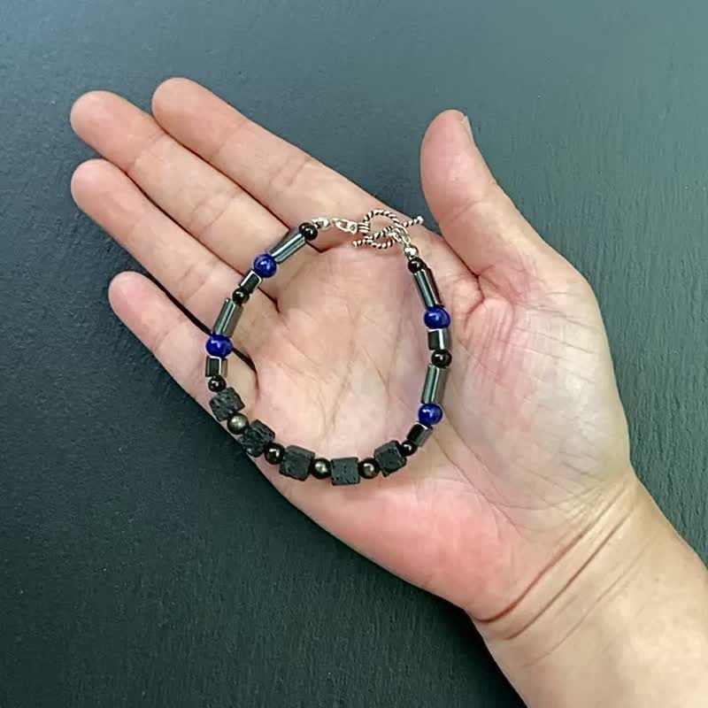 Black Stone lapis lazuli obsidian obsidian volcanic Stone| attract wealth and avoid evil | 925 sterling silver bracelet - Bracelets - Crystal Multicolor