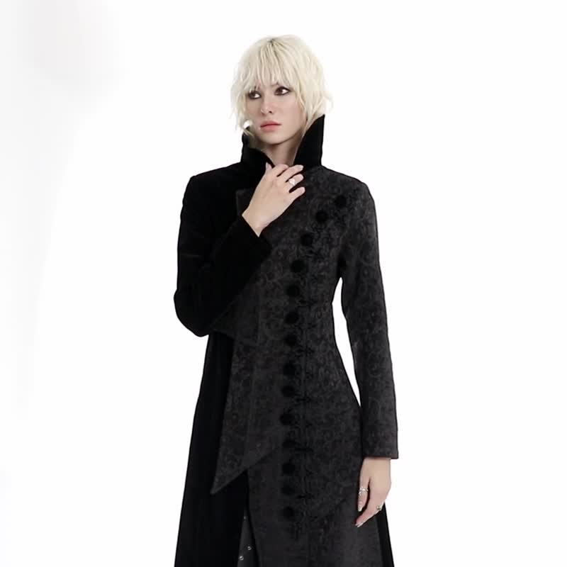 Gothic magician reversible splicing long coat - เสื้อแจ็คเก็ต - วัสดุอื่นๆ สีดำ