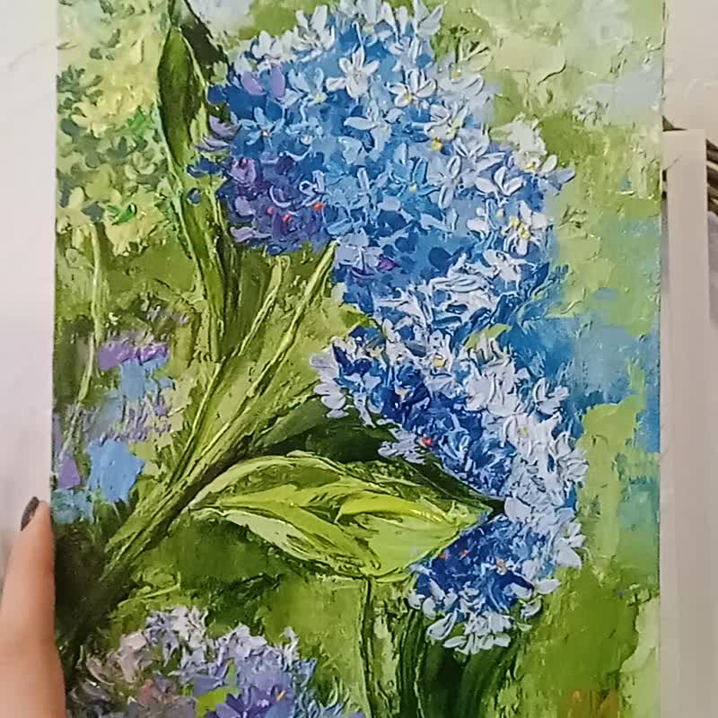 Hydrangea Painting Floral Original Art 8*12in Flower Artwork Hydrangea Wall Art - 海報/掛畫/掛布 - 其他材質 藍色