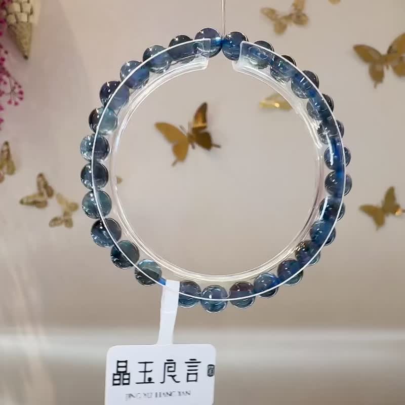 天然魔鬼海藍寶6mm9.86g金屬光澤冥想水晶首選釋放壓力店主自用 - 手鍊/手環 - 水晶 藍色