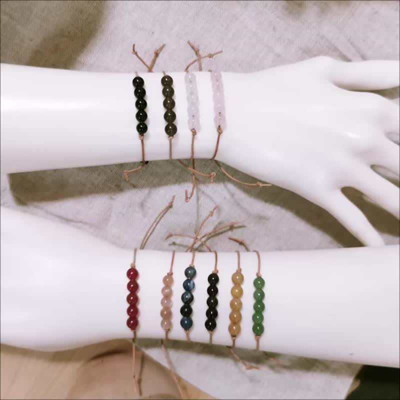 手工皮繩手鍊 原色皮繩x5顆寶石款 伸縮繩結可調式活圍 水晶手鍊 - 手鍊/手鐲 - 寶石 紅色