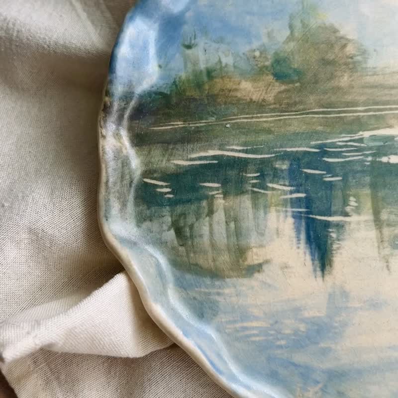 殘缺美之  琵琶湖  手繪陶28.8 x 25.8 x1.7cm - 擺飾/家飾品 - 陶 