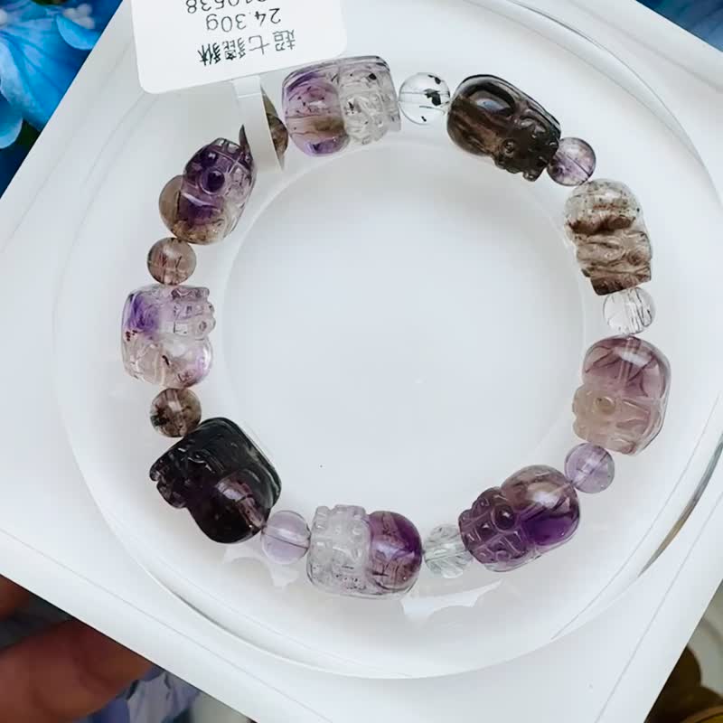 天然超七貔貅24.30g招財人緣貴人緣三輪骨幹水晶招財旺福 - 手鍊/手環 - 水晶 紫色