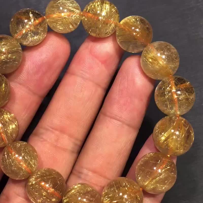 Purely natural Brazilian imported old mine gold titanium crystal bracelet beads with 14MM hair density and first-class quality - สร้อยข้อมือ - คริสตัล 