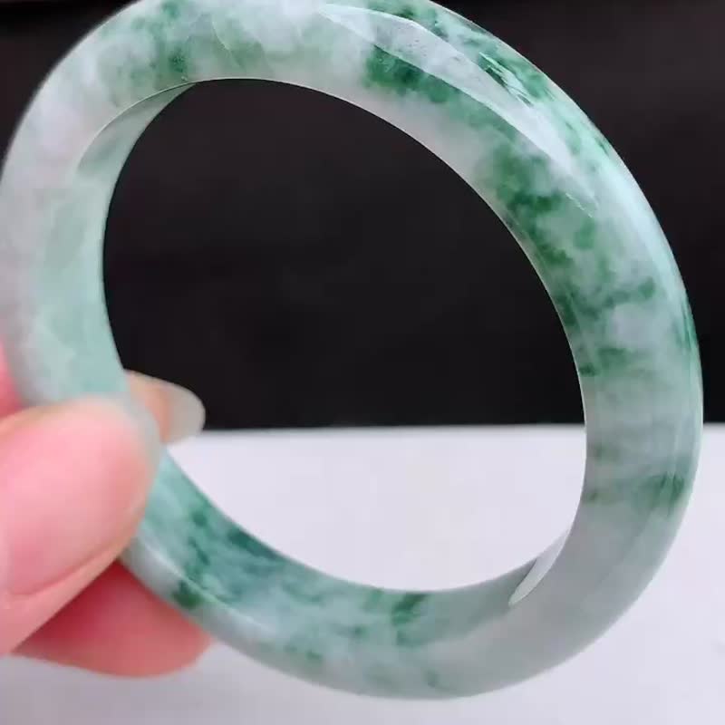 天然翡翠 緬甸 A玉 玉鐲 • 糯冰種翡翠福鐲 - 手鍊/手環 - 玉石 綠色