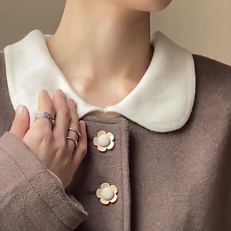 Brown 30% wool soft waxy silhouette coat flower girl button pocket mid-length autumn and winter coat - เสื้อแจ็คเก็ต - ขนแกะ สีนำ้ตาล