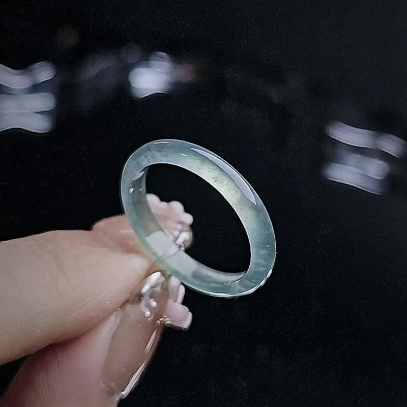 財水|夢幻仙氣高冰玻淡藍放光戒圈|A貨翡翠戒指#14男女皆可 - 戒指 - 玉石 