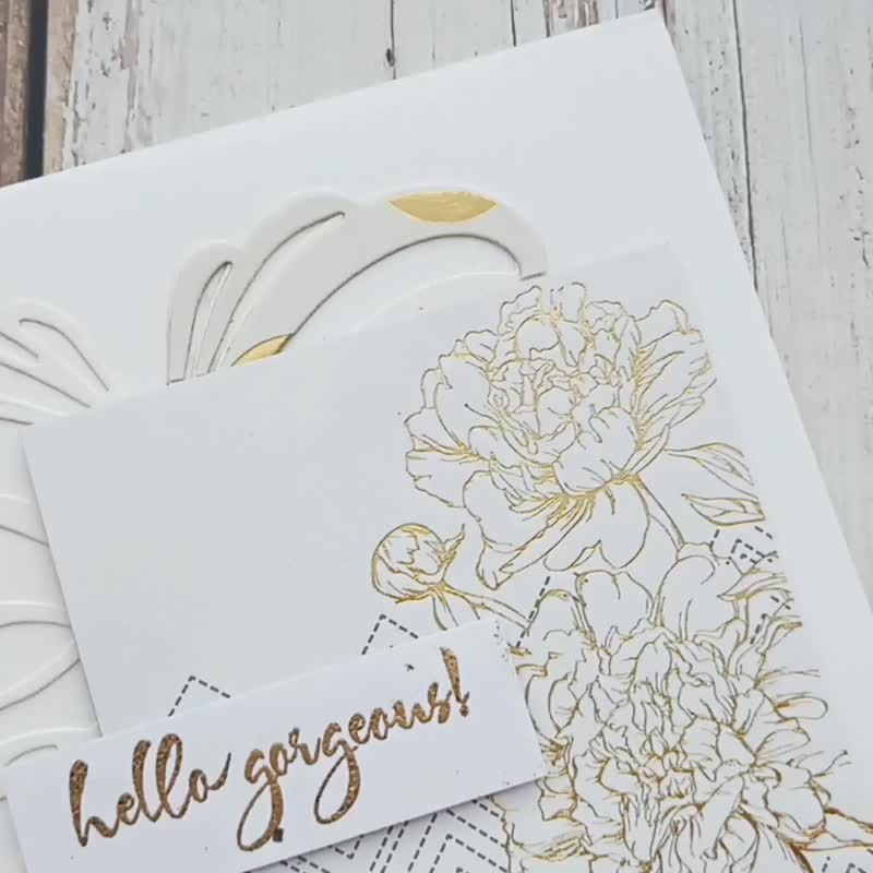 Customizable gorgeous flowers gift card handmade White and gold scrapbook - สมุดบันทึก/สมุดปฏิทิน - กระดาษ ขาว