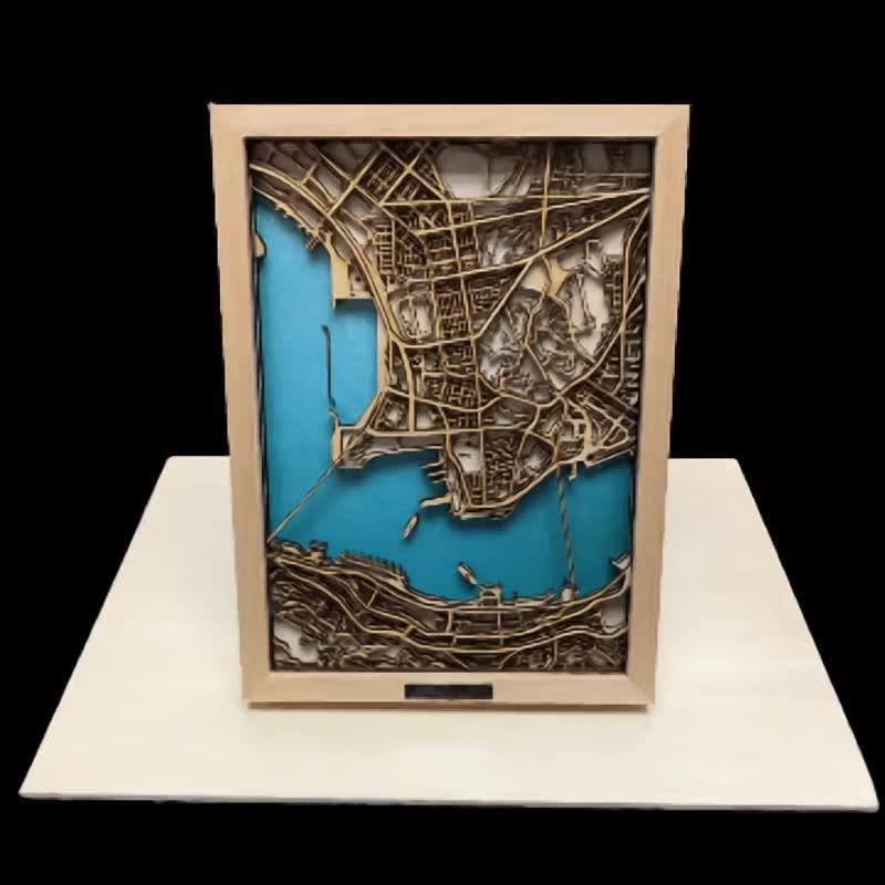 Hong Kong Victoria Harbour Bird Eye View 3D Map - Items for Display - Wood 