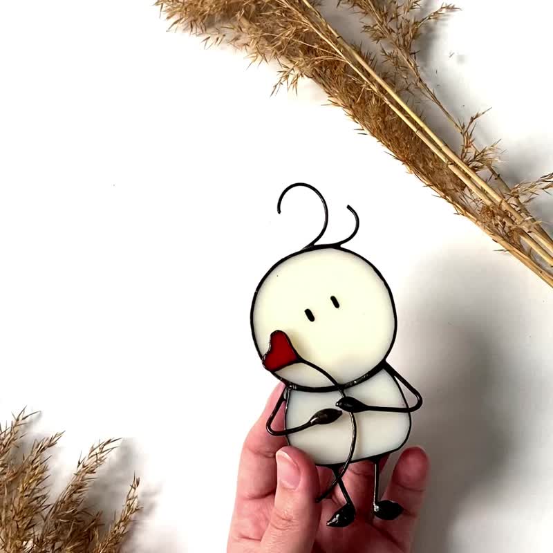 心形晒太阳者 彩色玻璃晒太阳者 彩色玻璃窗挂 - 壁貼/牆壁裝飾 - 玻璃 白色